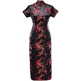 7Fairy Women's VTG Navy Blue Floral Long Chinese Prom Dress Cheongsam Size