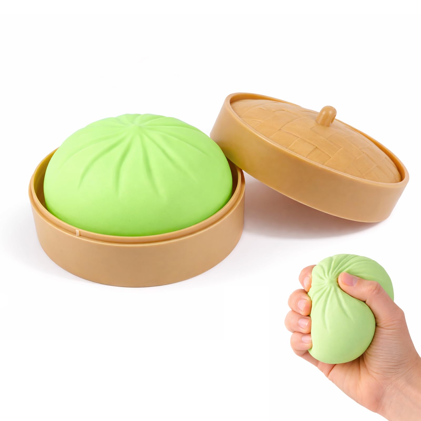 Dumpling Squishy Toys, Giant Mystery Squishy Dumpling Toy Fidget Sensory Stress Ball, Cute Steamer Bun Design, Glitter Dumpling Toys Stress & Anxiety Relief Toy for Kids & Adults (Green) — image 1