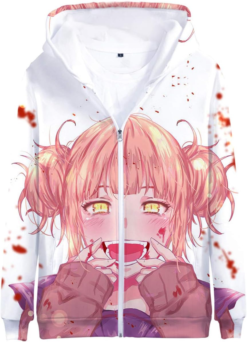 3D Anime My Hero Academia - Himiko Toga Cosplay Zip Up Hoodie Sweater Unisex Novelty Outwear Jacket Have Side Pocket