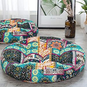 ANTJUMPER Large Round Floor Cushion, Boho Meditation Cushions Large Mandala Round Cushion, India Seating Cushion for Living Room Reading Book Nursery Room Balcony, 22 Inch, Turquoise