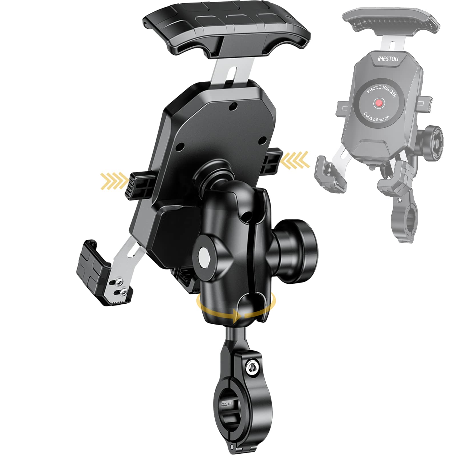 Anti-Theft Motorbike Phone Mount-iMESTOU Bike Ball Phone Holder Handlebar Double Socket Stem Mobile Holder with Aluminium 1" Ball Base 360 Rotation Universal for 4.0-7.0 Inch Smartphones