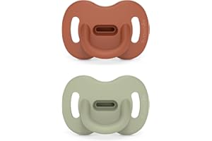 SUAVINEX Color Essence SX PRO Silicone Baby Pacifier 2Pk, Made with 100% Soft Silicone, Baby Essentials Perfect for Breastfeeding Babies, Designed in Spain, 0-6 Mths, Orange/Green