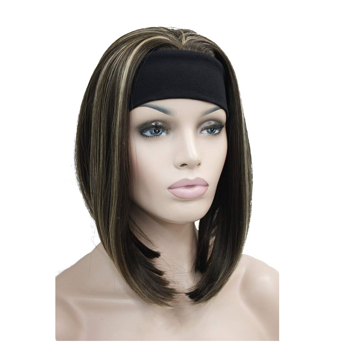 Lydell Short Straight Bob Synthetic Headband Wig 3/4 wig short half hair wig (8TT124 Brown with Highlights)