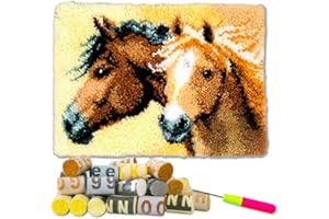DL-YTG Latch Hook Kits Rug Couple Horse Crochet Yarn Cushion Colour Pre-Printed Canvas Cover Rug Needlework DIY Hook and Latch Kit Christmas Home Decoration 52x38cm/20 X15inch