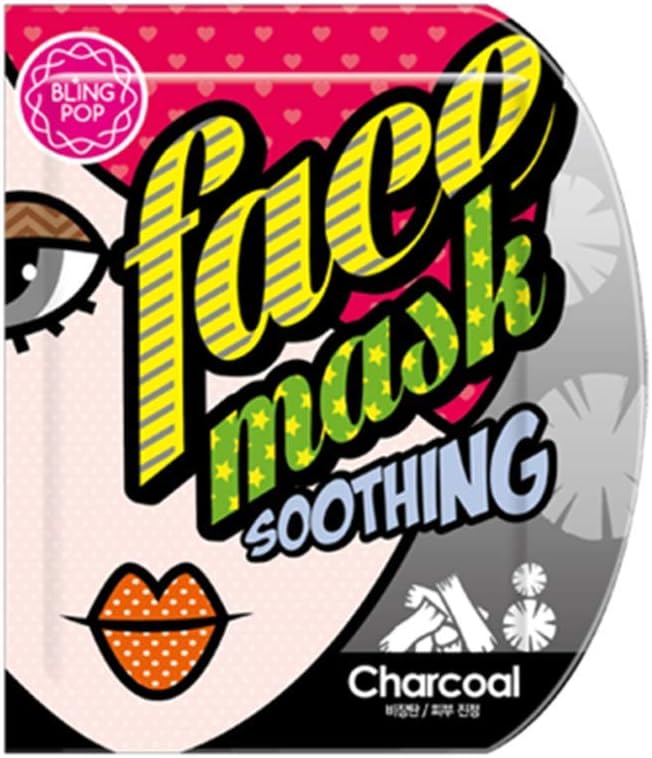 Bling Pop Face Mask Selection (Moisturizing, Collagen, Firming + Brightening, Moisturizing, Charcoal) Made In Korea Pack of 10 (Charcoal (Soothing))