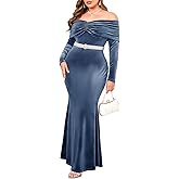 ZOMVA Plus Size Off Shoulder Velvet Dress Long Sleeve Mermaid Bodycon Maxi Evening Gown for Cocktail Party Wedding Guest