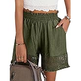 Women's Casual Elastic Waist Lounge Shorts Comfy Stretch Lace Trim Summer Beach Linen Ruffle Shorts