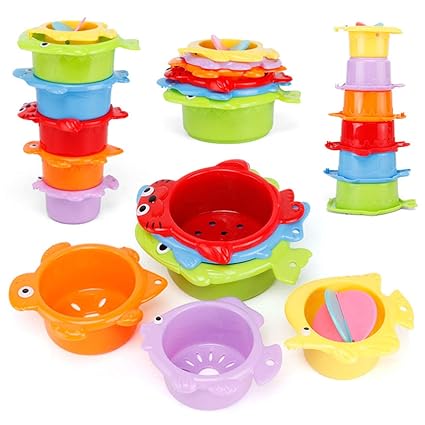 sibina Glamorous 6 Pcs Baby Children Colorful Ocean Stack Cup Animal Float Toys Swimming Play(None Ocean Overlay Cup Set 6 126g)
