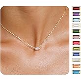 ZNBOH Birthstone Necklace for Women Dainty Trendy 14K Gold Plated Emerald Couple Necklaces Simple Green Diamond Pendant Choker Blue Cute Cubic Zirconia Jewelry for Women Mothers Birthday Gifts