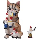 Haofy Funny Cat Eating Gnomes Statue, Outdoor Garden Decor for Adults Kids, Desk Ornament