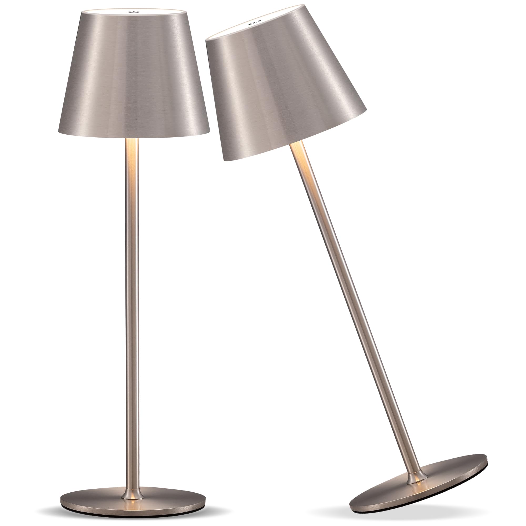 Photo 1 of PUSU Cordless Rechargeable Table Lamp Set of 2, 5000mAh Battery Powered LED Desk Lamps, 3 Color Stepless Dimming Up, Portable Table Light Lamp for Bedroom Restaurant Outdoor (Brushed Nickel)