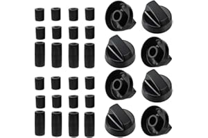8 Pack Black Universal Control Knobs with 24 Adapters Compatible Oven Stove Range Wide Application (8, Black)