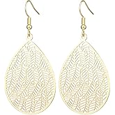 Leaf Earrings for Women Handmade Filigree Teardrop Dangling Drop Earrings Lightweight Geometric Statement Earrings Maple Leave Ginko Leaf Jewelry