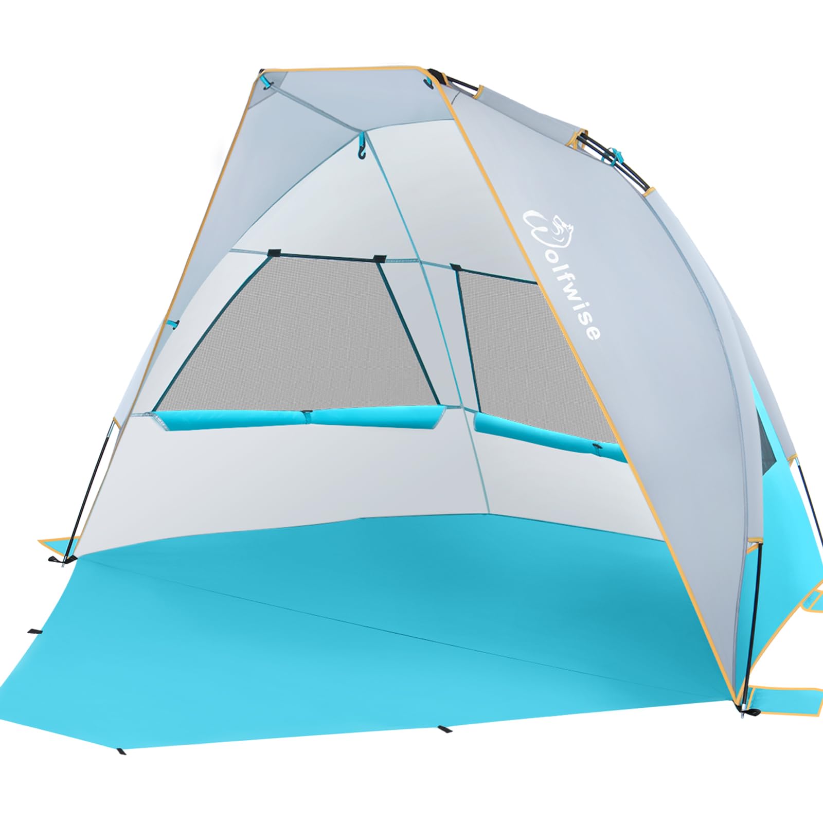 WolfWise 3 Person Beach Tent & Shade with UPF 50+, Portable Sun Beach Shelter with Lightweight, Waterproof, Carry Bag, Extendable Floor, Blue