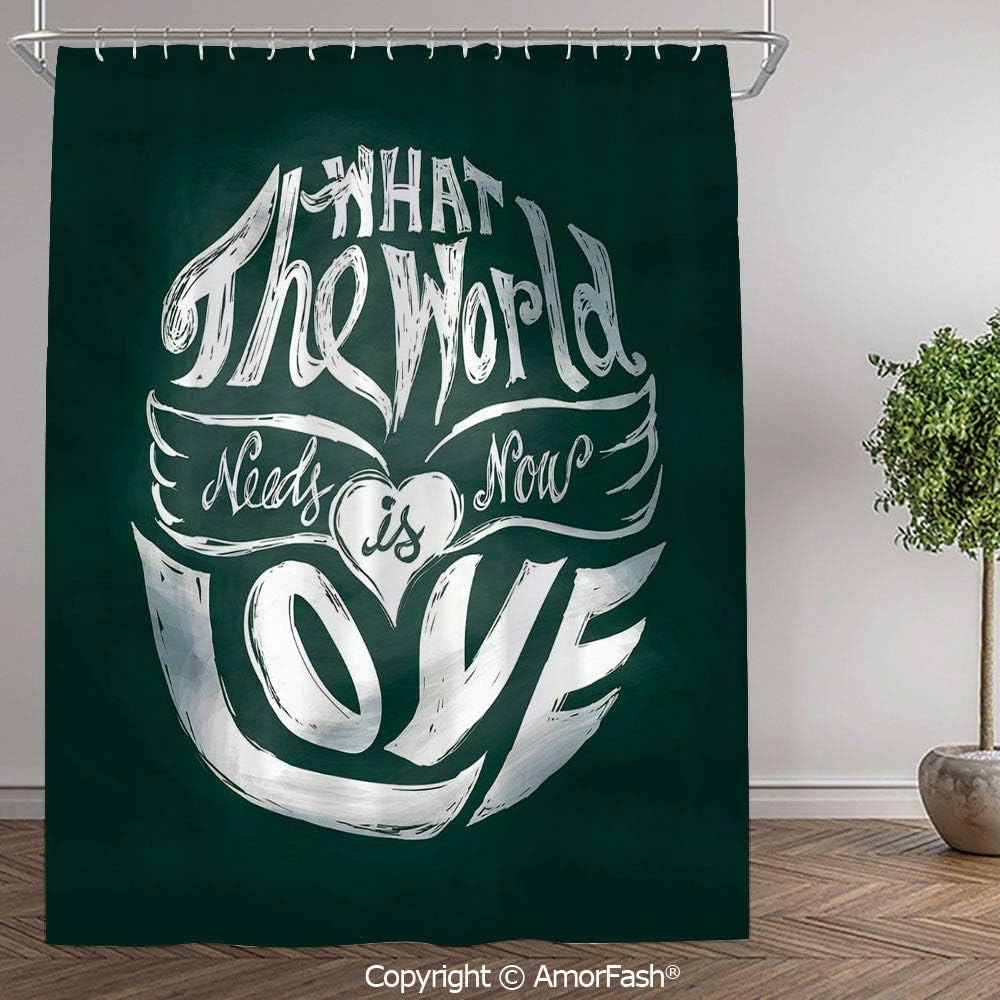 Hippie,Fabric Shower Curtain - Spa,Hotel Luxury,Water Repellent,Decorative Bathroom Curtains,60 x 72 Inch,What the World Needs Now is Love Quote Lettering Art Circle Grunge Typography Decorative