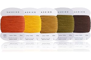 DARUMA Sashiko Thread 100% Cotton Card Type (32.8 yd) x 5 Colors with English Manual, Sewing & Embroidery Value Set (Thick, Kouyou)