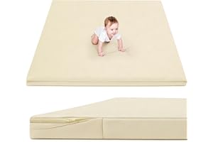 ILPEOD Waterproof Baby Play Mat for Floor 1.3"Thick Memory Foam 50 * 50 Cushion Playpen Playmat Tummy Time Crawling Mat Nursery Rug Pad Mattress Create Soft & Safe Area for Infants,Toddler,Kids,Beige