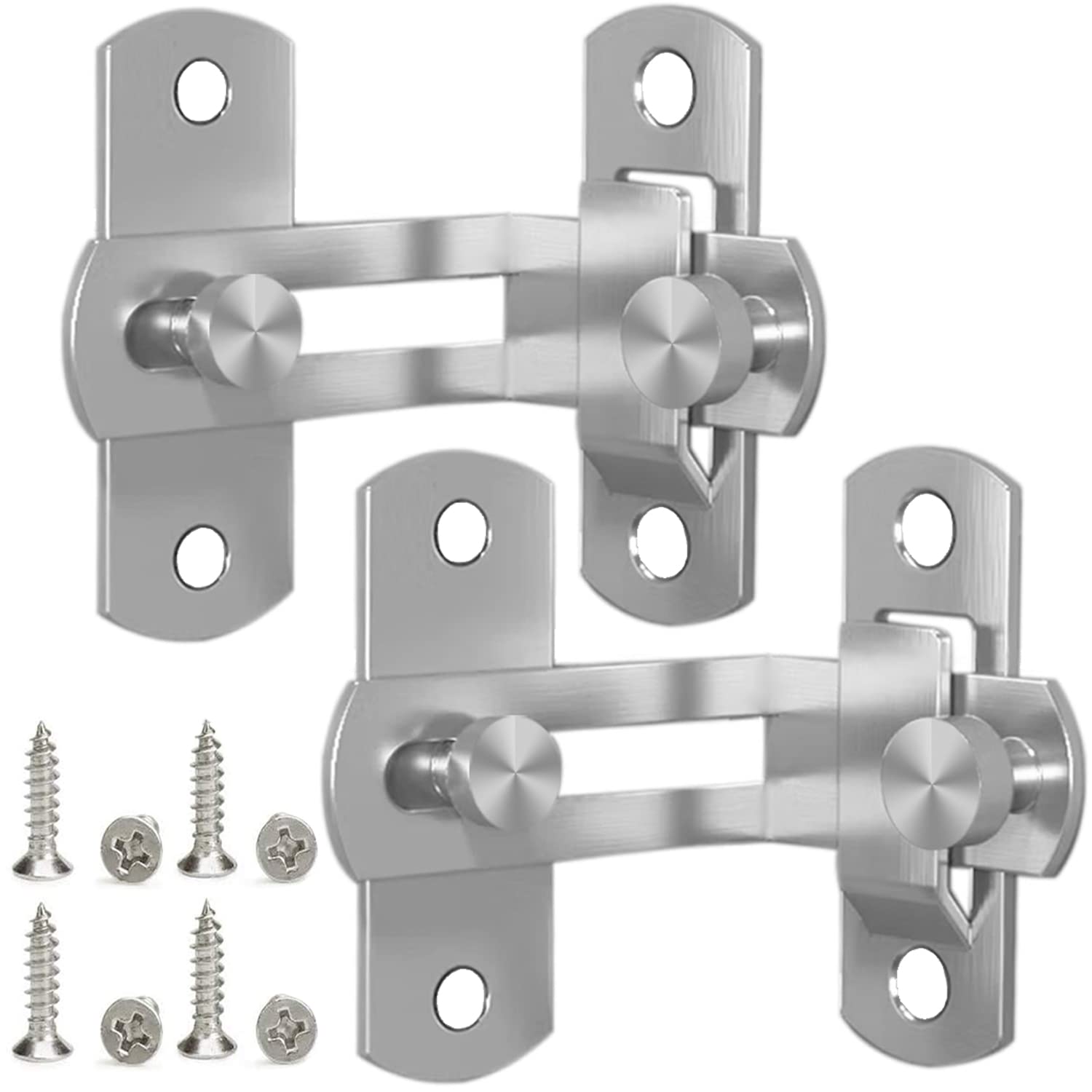 2 Pcs Door Lock Bolt Stainless Steel Door Latch Sliding Barn Door Lock Flip Gate Latch 90 Degree Right Angle Bedroom Door Lock for Toilet Shed Door Window Wine Cabinet Pet Gate Closet Door Silver(L)