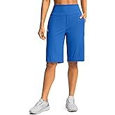 SANTINY Womens 12" Bermuda Shorts Knee Length with Pockets High Waisted Stretchy Summer Walking Modest Long Shorts for Women (Royal Blue_S)