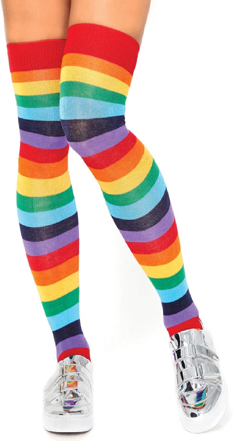 Leg Avenue Costume Accessories's Rainbow Pride Festival Thigh Highs Socks, Multicolour, One Size: Lingerie Sets: Clothing