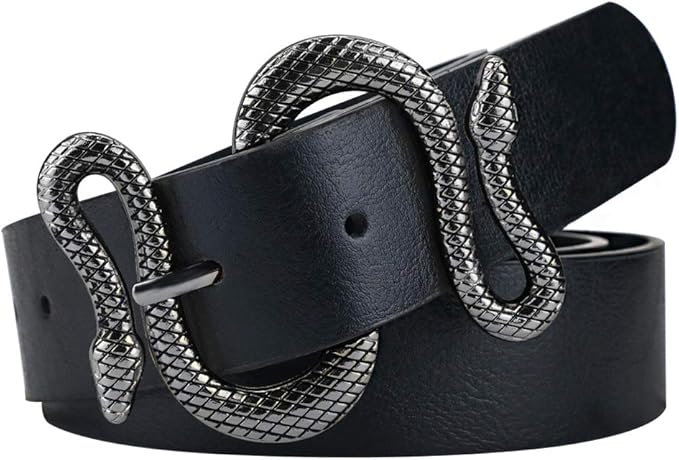leather belt with snake buckle