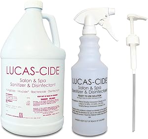 LUCAS-CIDE Salon and Spa Disinfectant 1 Gallon (Pink) Bundle with Leak Proof Spray Bottle 32 Oz. and Pump