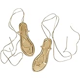 GORGLITTER Women's Lace Up Flat Sandals Dressy Strappy Gladiator Sandals Pointed Toe Thong Sandals