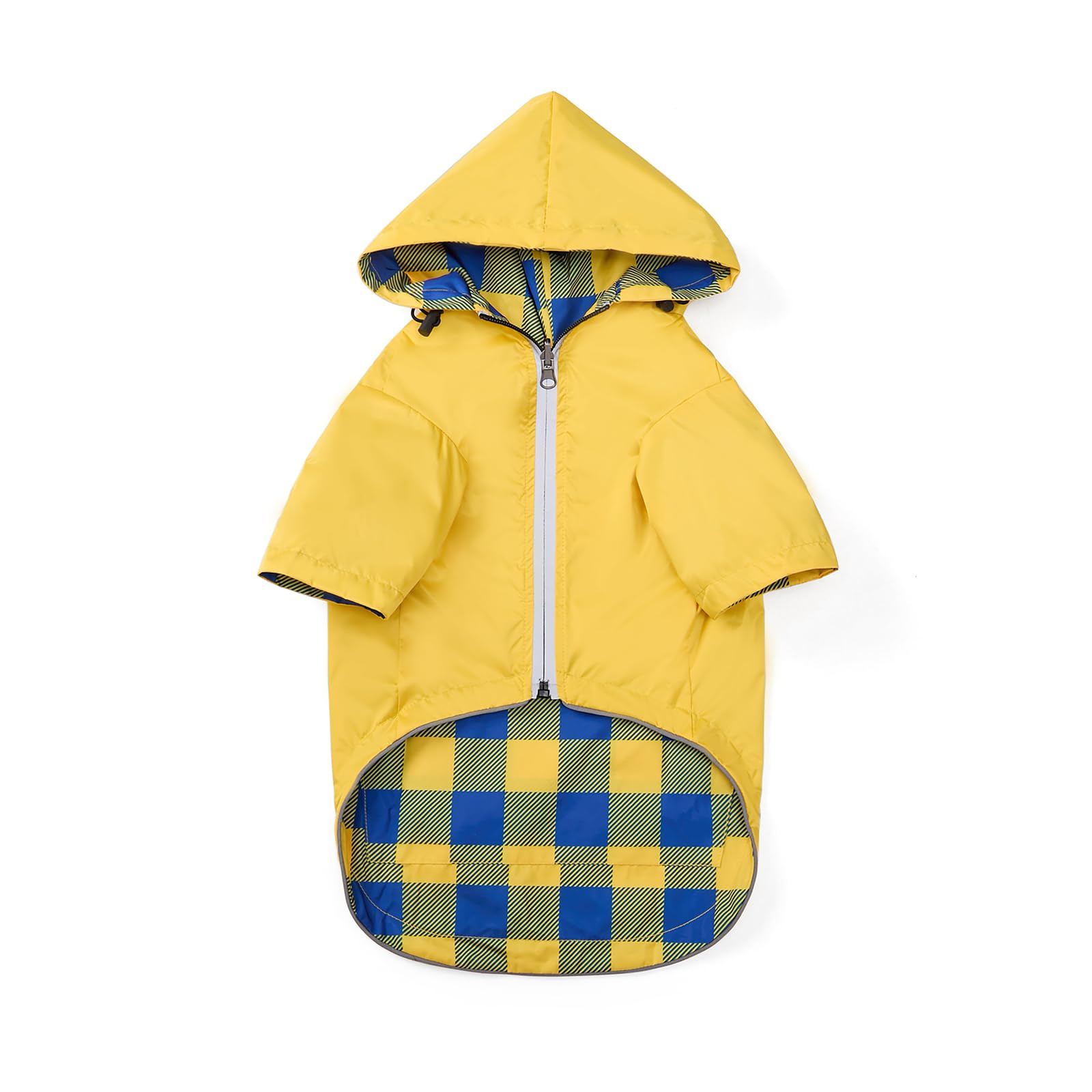 Dog coats waterproof with legs hood for small medium breeds reversible dog raincoat zipper closure storage pocket harness hole - Yellow - L