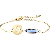 TGOLM 14k Gold Plated Zodiac Birthstone Bracelet, Horoscope Sign Charm Link Bracelet for Women Birthday Gift