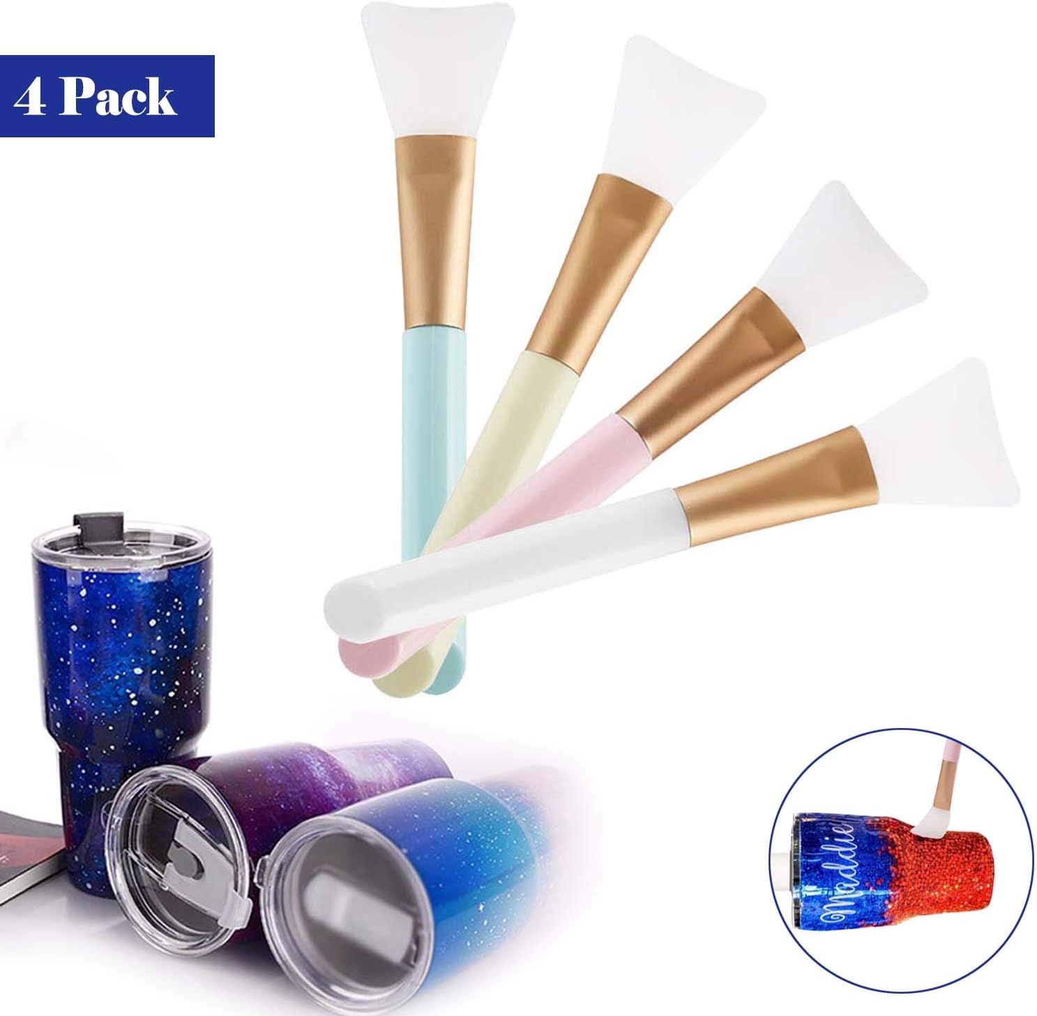 XJunion 4 Pcs Magic Brushes for Making Epoxy Glitter Tumblers,Easy Clean Tumbler Pens for DIY Mixing,Spreading Epoxy Resin to Bling Tumbler Cup, Mug Cup, Smooth Epoxy Rod for Even Smooth Application