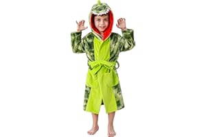 LOLANTA Boys Hooded Robes Fleece Dinosaur Bathrobe Kids Fuzzy Plush Pajamas Cartoon Nightgown Sleepwear 2-8Years