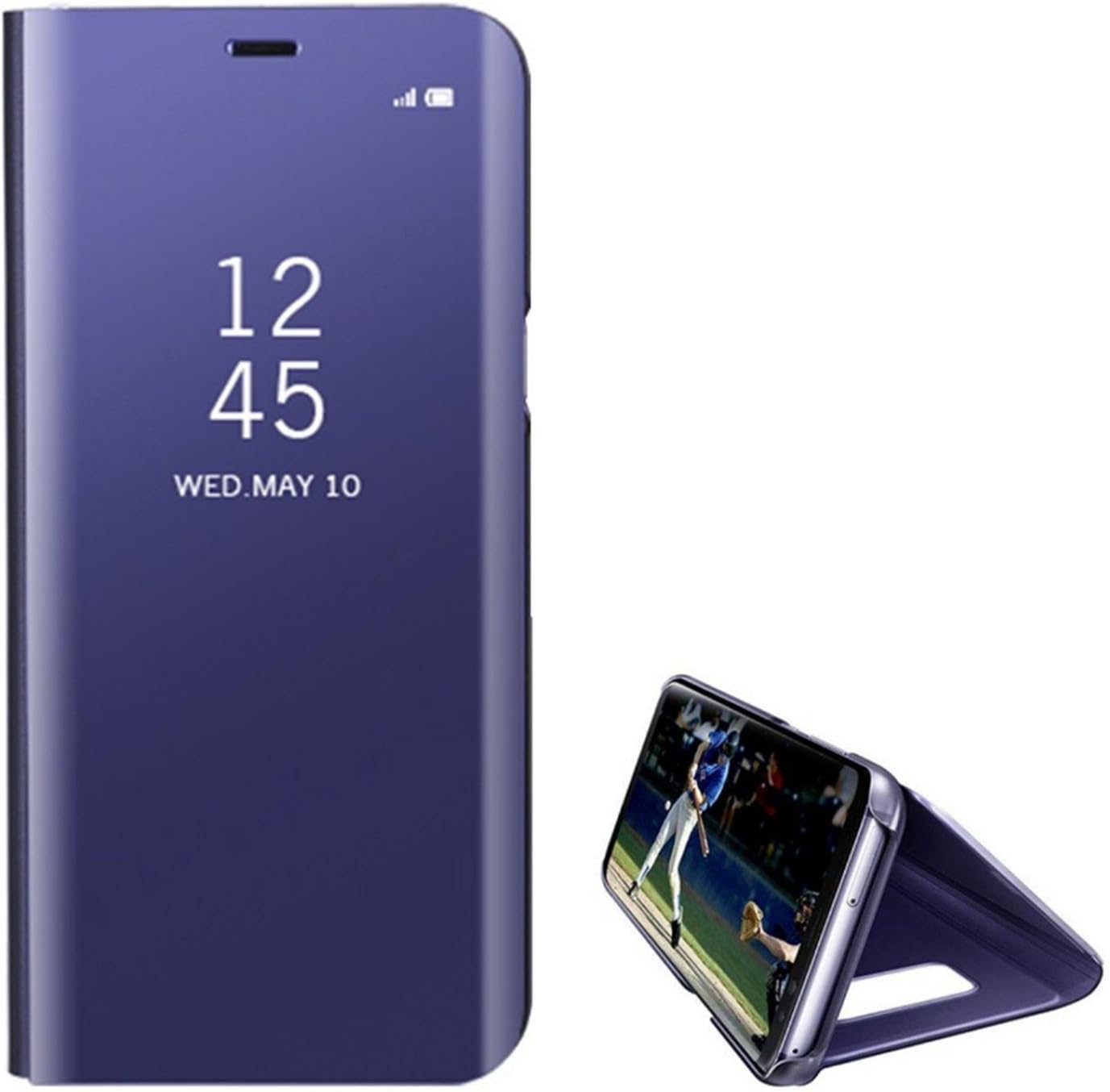 Hancda Case for Xiaomi Mi 8, Stylish Case Mirror Cover for Xiaomi Mi 8, Mirror Elegant PU Leather Back Case Shell for Xiaomi Mi 8 - Purple Blue