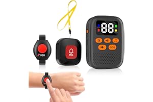 PILSAMAS Medical Alert System for Seniors No Monthly Fee, Clip-On Caregiver Pager with Caller ID Display, Mute, Pendant & Wristband Call Buttons, Life Alert Device for Elderly Emergency Help