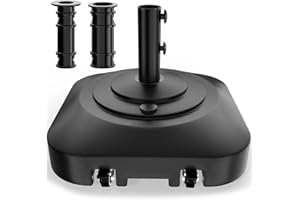 QZER Heavy Duty Umbrella Base Fillable Mobile Square Market Stand with Wheels, 60/70lb Wind-Resistant Outdoor Umbrella Holder Base for Patio, Deck, Poolside, Lawn, Suitable for Different Sizes