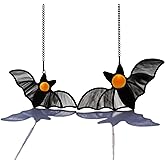 HAOSUM Bat Decor Stained Glass Window Hanging -Double Halloween Bats Suncatcher for Window Gothic Decor Black Bats. (Black A)…
