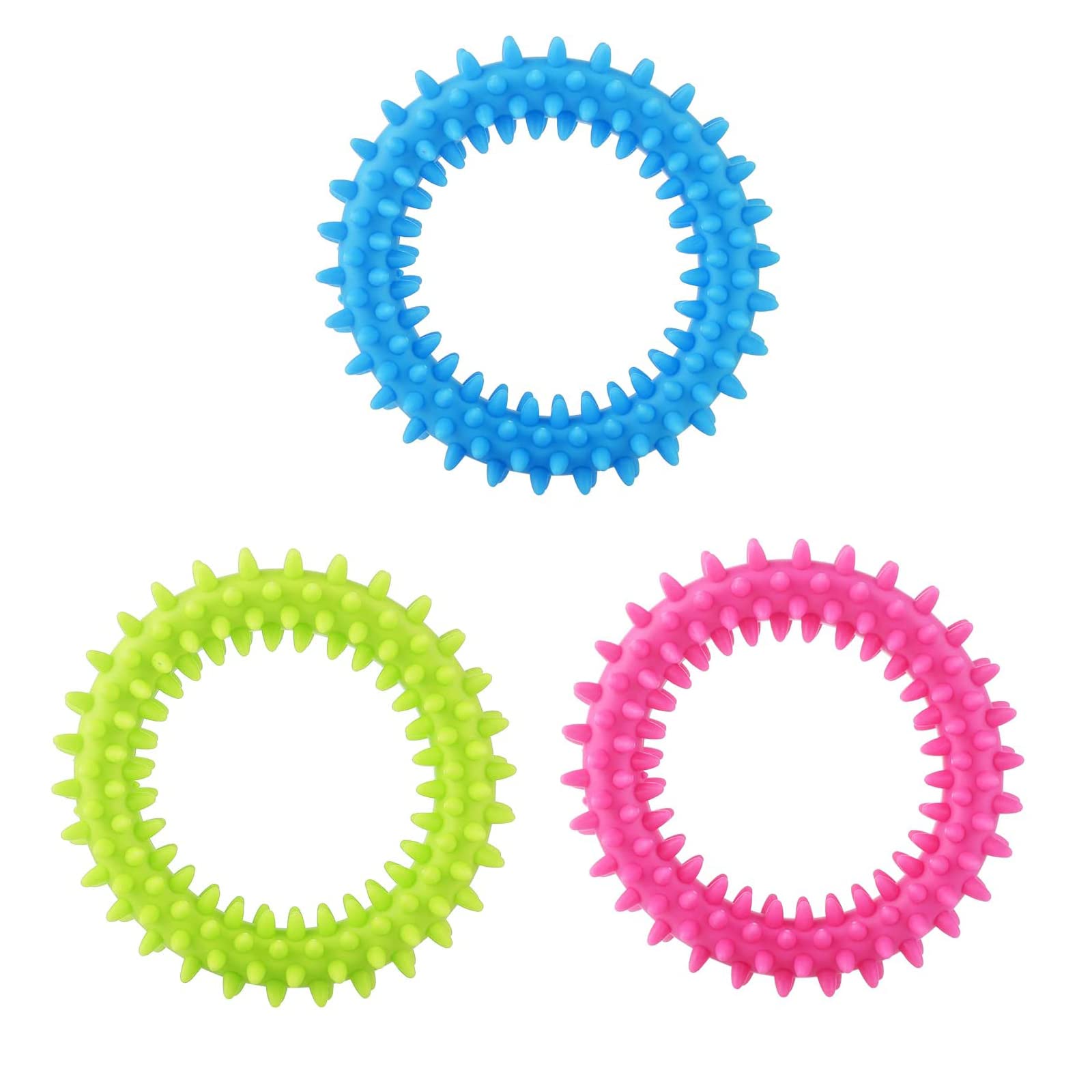 DAQUSU 3Pcs Puppy Teething Chew Toys - Natural Rubber Ring 360° Oral Teeth Soothers for Medium Small Dogs