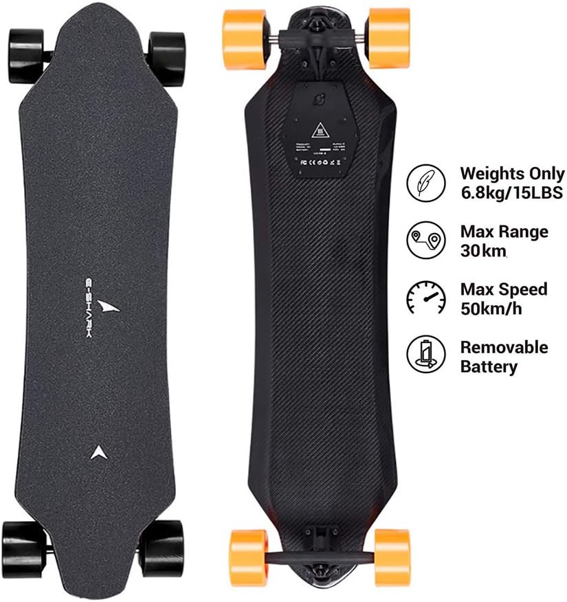 High Speed Electric Longboard Skateboard with with LED Display Wireless Remote Control, Full Carbon Fiber Double 1200W Motor, 31 MPH Top Speed, 22 Miles Range Youth Adults