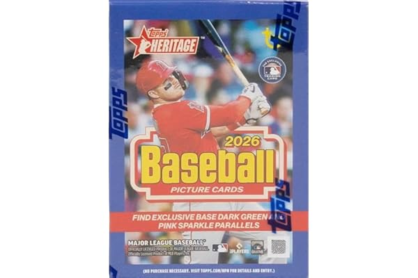 2026 Topps Heritage Baseball Series 64 Card Value Box Featuring Blaster Exclusive Dark Green and Pink Sparkle Parallel Cards Plus a Chance for Relics and Autographs