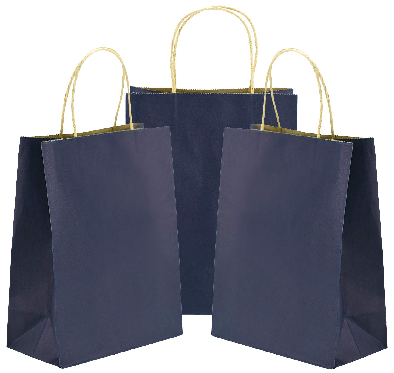 FiveSeasonStuff Pack of 24 Small Navy Kraft Paper Carrier Bags with Reinforced Twisted Handles (15 x 8 x 21cm / 5.9’’ x 3.1’’ x 8.3 — image 1
