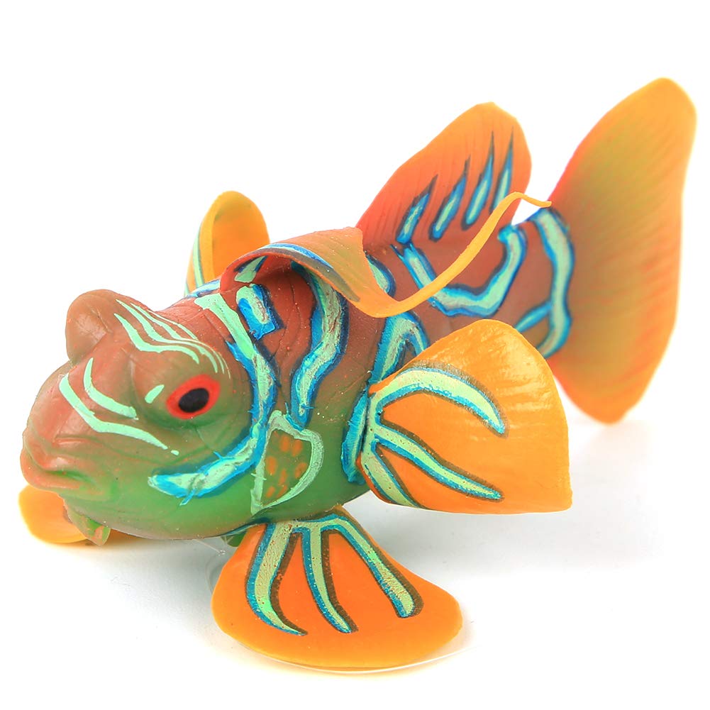 Artificial Colorful Fish, Aquarium Fish Tank Safe Silicone Luminous Simulation Frogfish with Suction Cup for Fish Tank Ornaments(green orange)