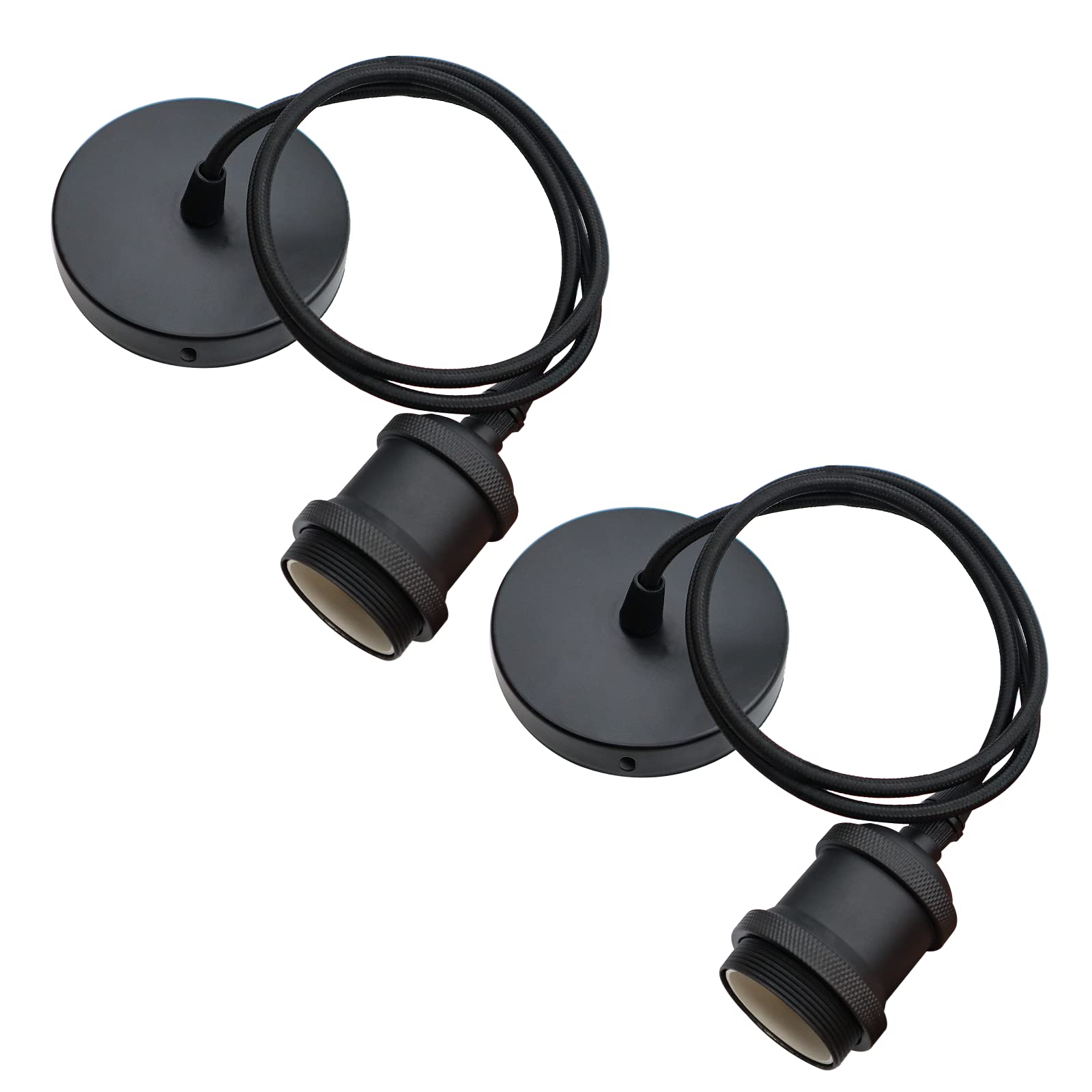 ZHIQIN 2 Pack Black Pendant Light Fitting E27 Lamp Holder for Ceiling Pendant Light 100cm Cable Hanging Light Pendant for Kitchen Hallway Bedroom (A)