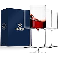 Superlative Edge Wine Glasses Square [Set of 4] White & Red Wine Goblets, Premium Clear Glass Bordeaux Wine Glasses…