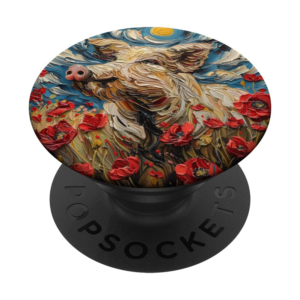 Wild Boar Lover Van Gogh Style Poppy Flower PopSockets Swappable PopGrip