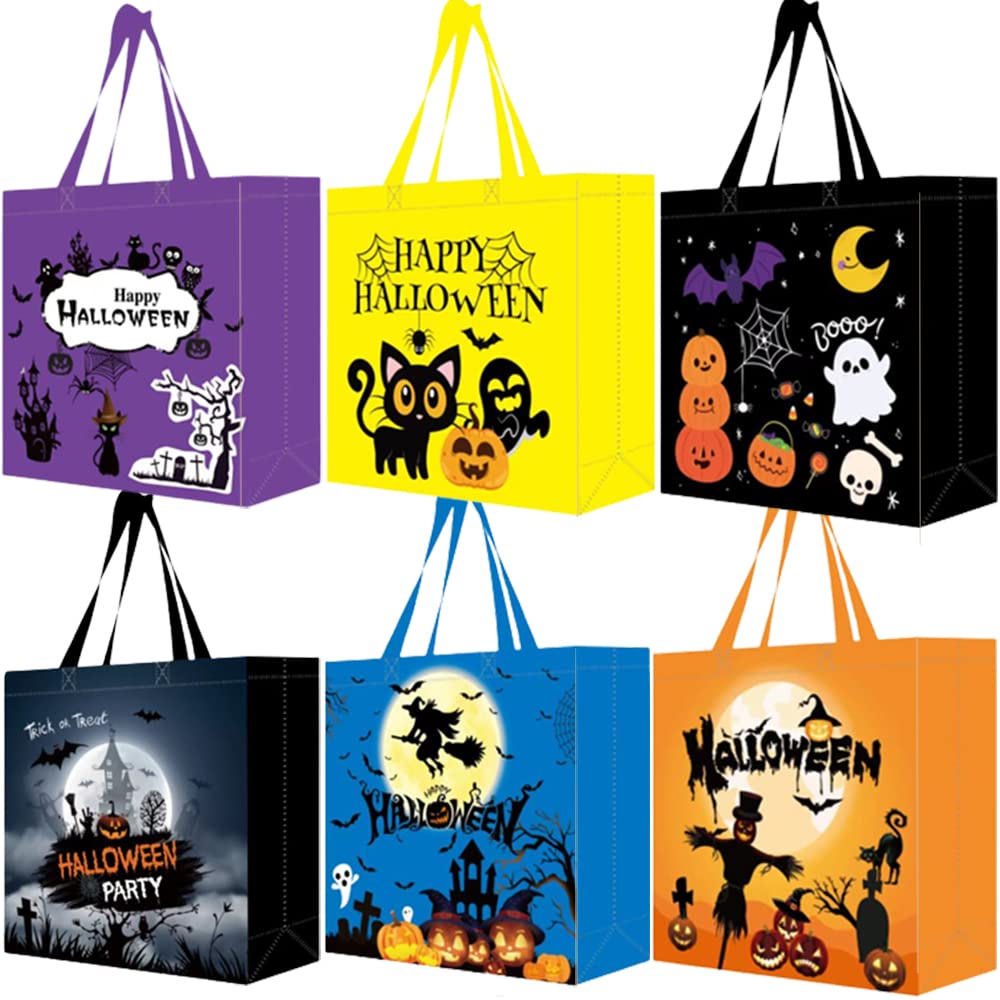 6 Pack Halloween Candy Bags - Non-Woven Reusable Gift Bags for Trick or Treating