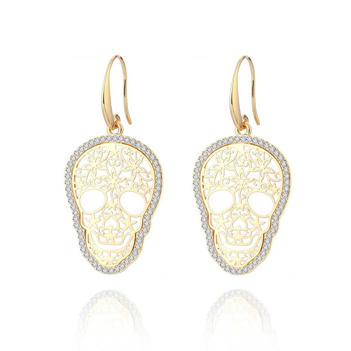 Women’s Dangle Earring,Skull Drop Earring for Girls Anti-allergy Earring Gold or Silver Plated Earring with Crystal (Gold Plated)