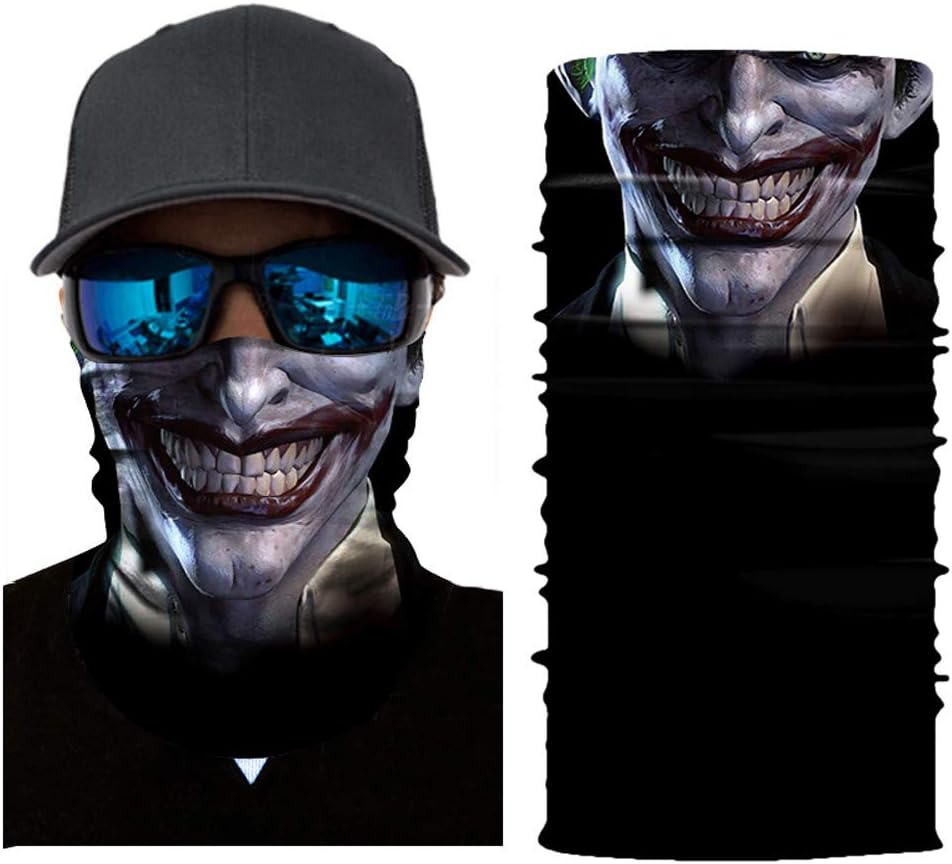 Joker Print Face Mask, Rave Bandana, Neck Gaiter, Scarf, Summer Balaclava for Dust Wind UV Protection