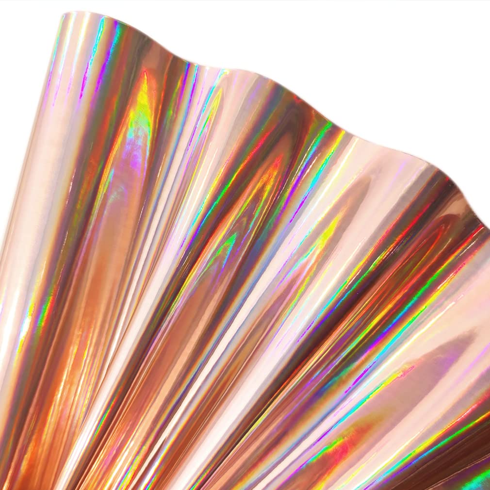 30x135cm Holographic Faux Leather Vinyl, Metallic Mirrored Crafts Fabric for Hair Bows Bags Keychains Making (Champagne Gold) — image 1