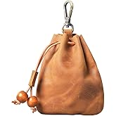 Wugebud 1 Pcs Leather Mini Medieval Pouch Keychain, Coin Organizer, Change Holder, Leather Drawstring Pouch for Men & Women