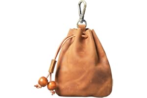 Wugebud 1 Pcs Leather Mini Medieval Pouch Keychain, Coin Organizer, Change Holder, Leather Drawstring Pouch for Men & Women