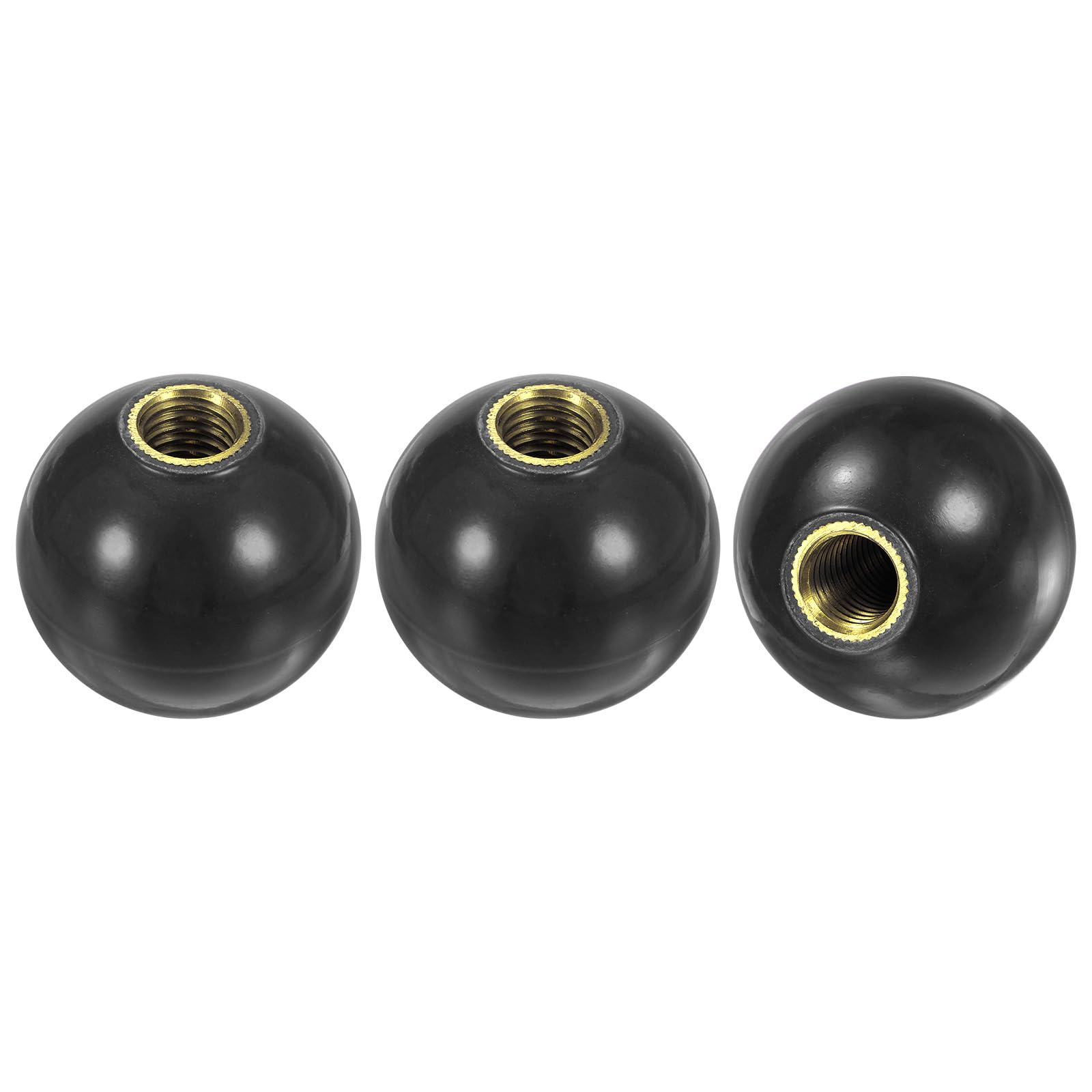 M METERXITY 3-Pack Threaded Ball Knobs, M12 Female Thread 40mm Dia. Thermoset Ball Knob for Lathe/Machine/Lawn Mowers, Round Phenolic Brass Insert Lever Handle [Black]
